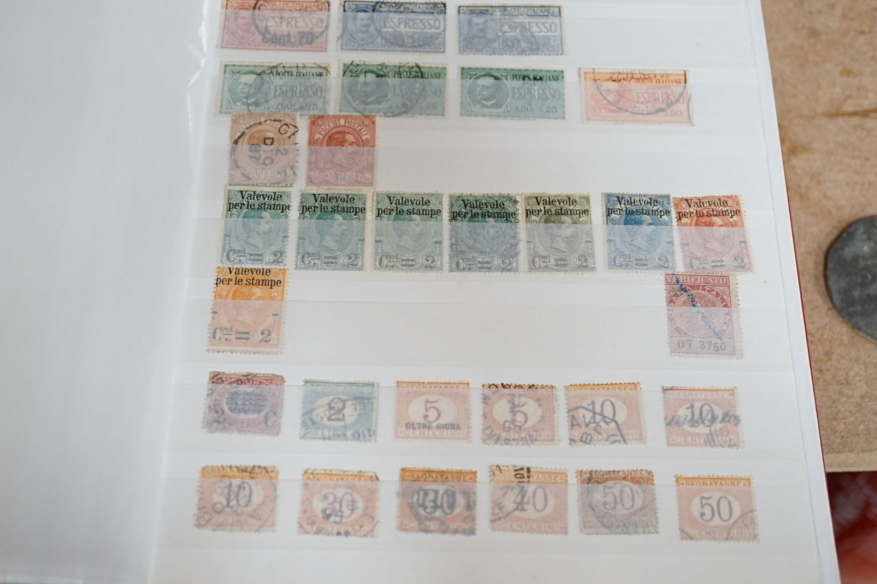 Italy stamps in album and stock book with Italian states including Parma 1859 20c. blue unused with certificate, Romana 1859 4b. and 6b. mint with certificates. Sicily 1859 half Gr. - 50Gr. mixed mint and used, Italy 186